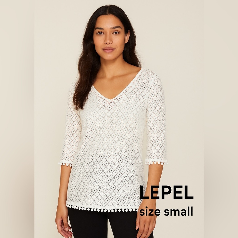 LEPEL Womens UK Small US 4/6 White Lace/Crochet Top 3/4 Sleeve Beach Coverup